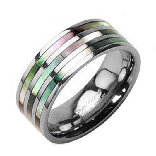 Triple Abalone Stripes Titanium Classic Couples Wedding Ring Band R131