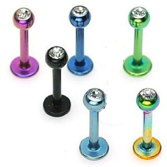 1 - 16g 5/16" 3mm CZ Ball Labret Titanium Over Stainless Steel Lip Ring Chin L16