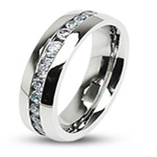 Stainless Steel Eternity Clear Gem CZ Stones Classic Wedding Band Ring R125C