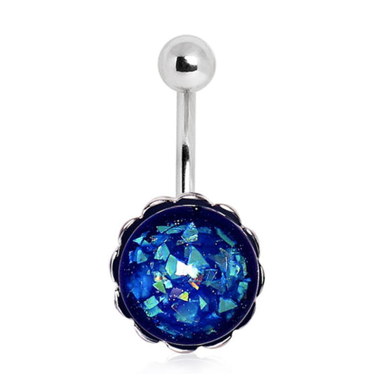 Blue Bubble Synthetic Opal Stainless Steel Barbell Belly Button Ring B96