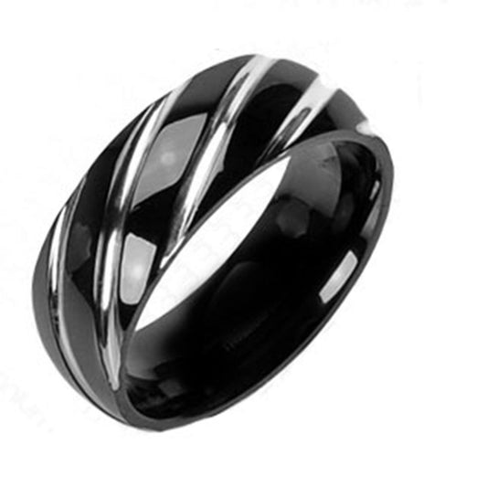 Solid Titanium Black and Silver Twister Design Wedding Ring Band Size R120C