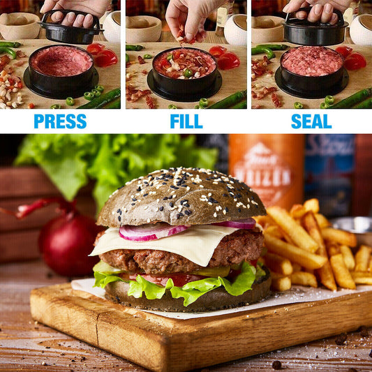 2- Non Stick 3 IN 1 Stuffed Burger Press Hamburger Patty Molds Maker Sliders BBQ