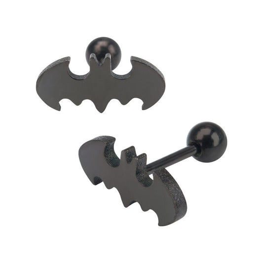 1 - 14 Gauge 5/8 Inch Black Stainless Steel Batman Logo Tongue Ring Barbell T286