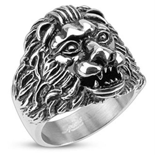 Stainless Steel Grave Lion Wide Cast 22mm Ring R579