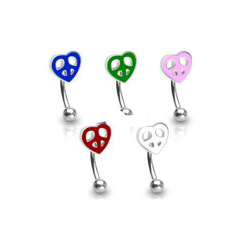 5pc- 16g 3/8 Peace Sign Surgical Stainless Steel Curved Eyebrow Ring Barbell D14