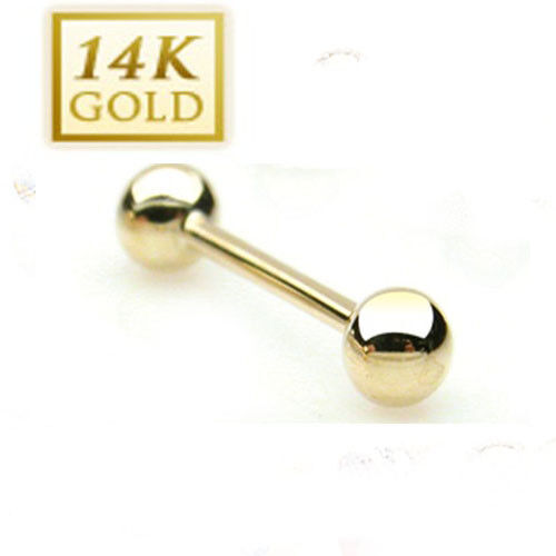 14K Solid Yellow Gold Tongue Barbell Ring : 16 & 14 Gauge or 1.2 & 1.6mm T77