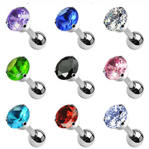 1 - 16 Gauge 1/4" 5mm Round CZ Prong Tragus Piercing Earring Stud 10 Colors A78