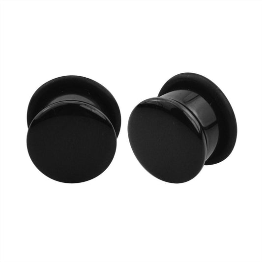 Pairs of Black Glass Single Flare Plugs Sizes 2GA-13/16" E586BK