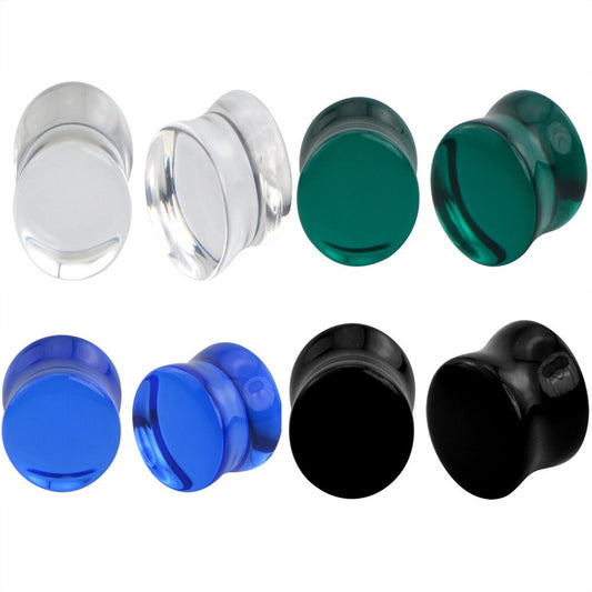 4 Pairs of Double Flare Glass Plugs Sizes 2GA-13/16" Clear Black Green Blue E565