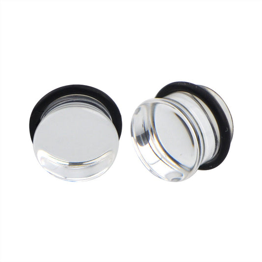 Pair of Cear Glass Single Flare Plugs Sizes 2GA-13/16" E596