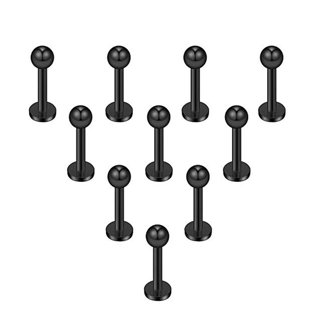 10 - 16 Gauge 5/16 Inch 3mm Ball Black IP 316L Stainless Steel Labret Monroe Lip Ring Tragus Helix Cartilage Earring Stud Barbell L218