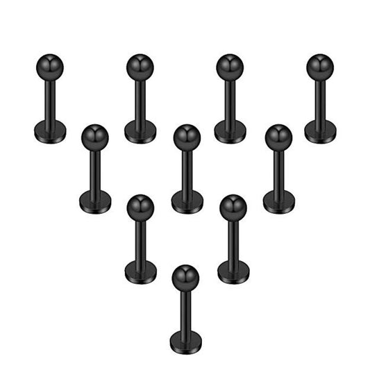 10 - 16 Gauge 1/4 Inch 3mm Ball Black IP 316L Stainless Steel Labret Monroe Lip Ring Tragus Helix Cartilage Earring Stud Barbell L217