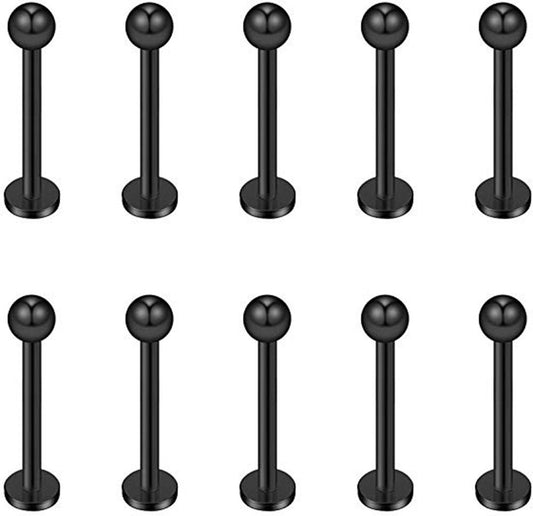 10 - 16 Gauge 3/8 Inch 3mm Ball Black IP 316L Stainless Steel Labret Monroe Lip Ring Tragus Helix Cartilage Earring Stud Barbell L219