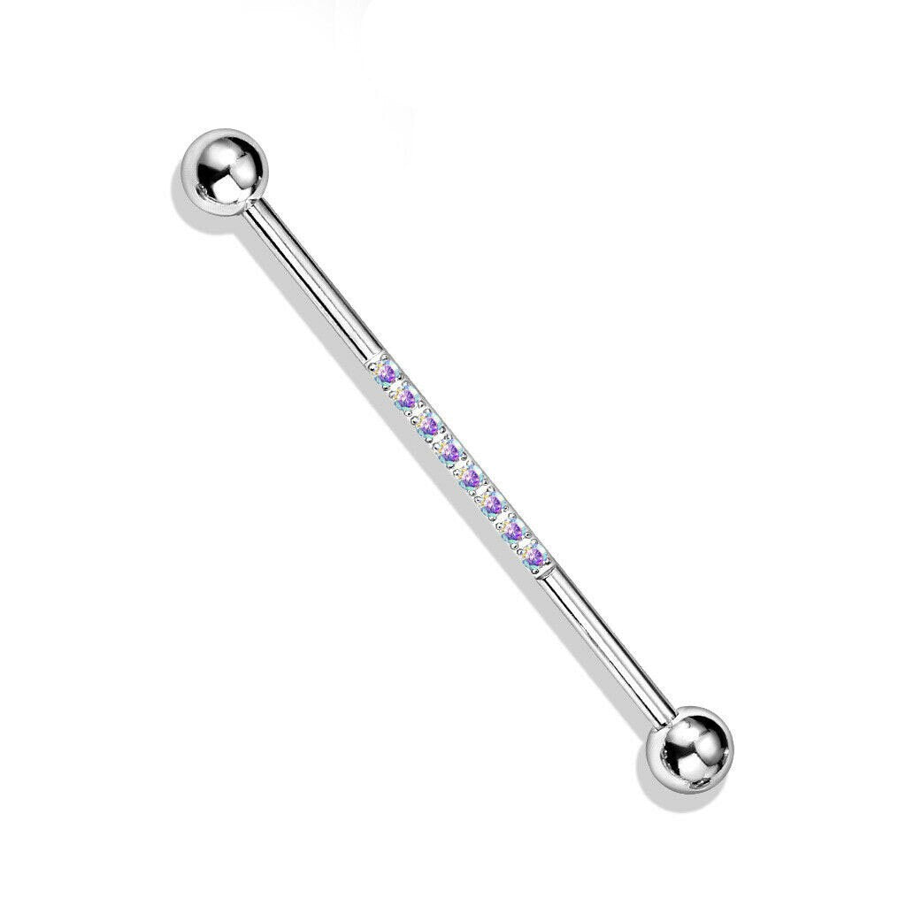 2 - 14 Gauge 1 1/2 Inch 38mm 316L Surgical Steel Industrial Barbell with CNC Set Lined CZ on Bar Rose Gold IP and Stainless T287