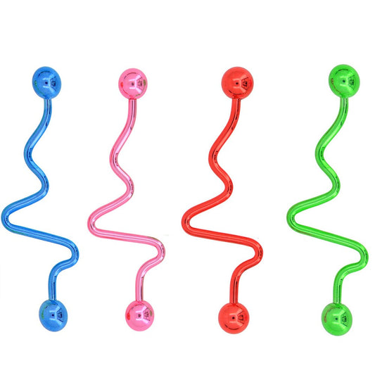 4 - 14 Gauge 1 3/8 Inch(38mm) Big Wave 316L Surgical Steel Industrial Barbell Belly Red Pink Blue Green T282