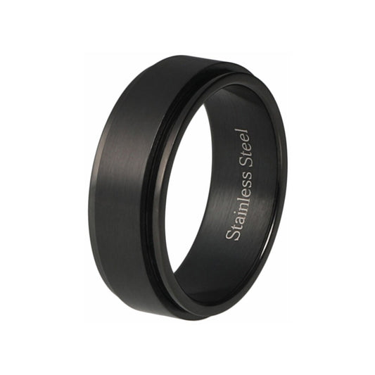 Black Ion Stainless Steel Center Black Spinner Ring Men's or Women's Wedding Band 8mm Width Fidget R649
