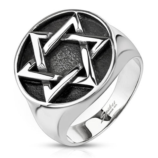 Star of David Medallion Cast Wide Cast Ring Stainless Steel Band Ring R670