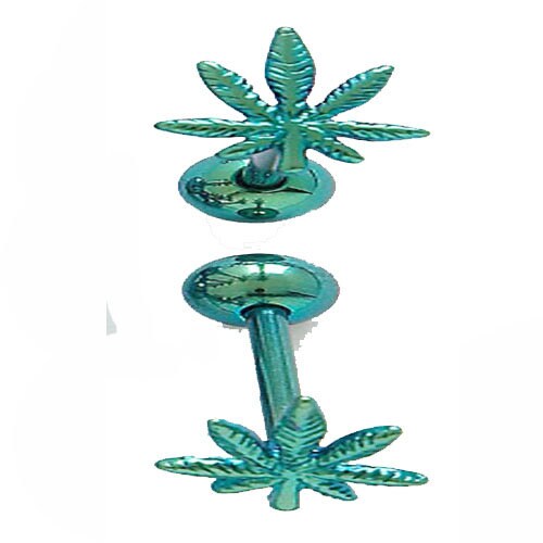 1 - 14 Gauge 5/8 Inch Tongue Barbell 316L Surgical Steel GREEN Marijuana Pot Cannabis T279-GR