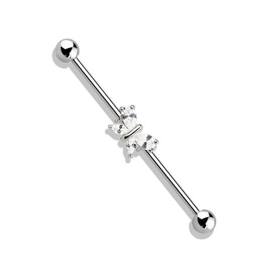1 - 14GA (1.6mm) 1&1/2" (38mm) 5mm Tear Drop and Marquise CZ Butterfly 316L Surgical Steel Industrial Barbell T269-ST