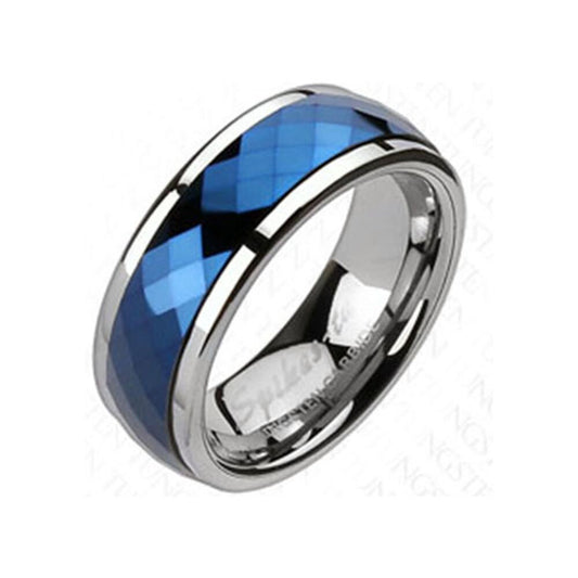 Tungsten Carbide Blue IP Multi-Faceted Prism Cut Spinner 8mm Ring R409