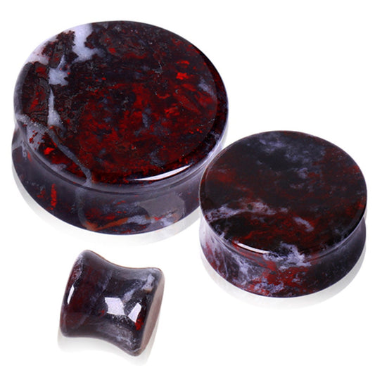Blue Palm Jewelry Pair of Chicken Blood Stone Double Flare Stone Ear Plugs Expander Gauges 2ga - 1 inch E603
