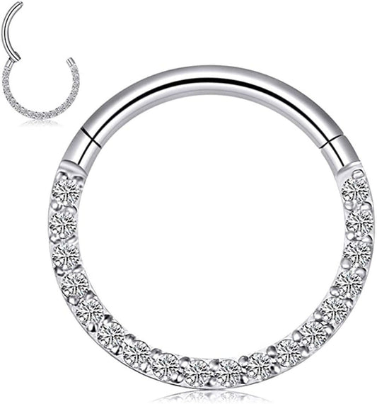 1 16 Gauge 3/8 Inch Front Facing CZ Septum Nose Ear Lip Ring Stainless Steel Hinged Helix Tragus Piercing Jewelry C308