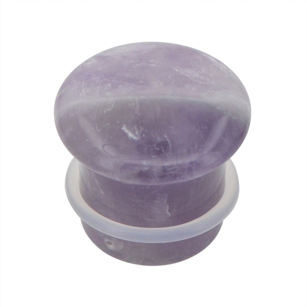 Pair of Amethyst Single Flare Stone Ear Plugs Silicone O-Ring Expander Gauges 8ga - 1 inch E615