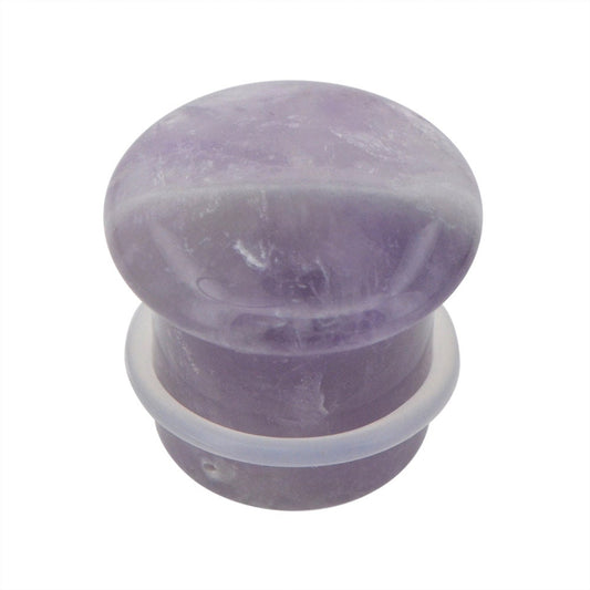 Pair of Amethyst Single Flare Stone Ear Plugs Silicone O-Ring Expander Gauges 8ga - 1 inch E615