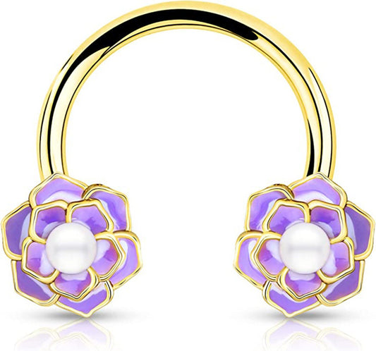 1-16 Gauge Horseshoe Purple Rose Septum Nose Ear Lip Ring Stainless Steel Helix Tragus Piercing Jewelry C319