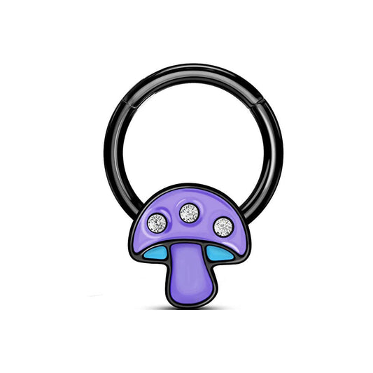 1-16 Gauge Purple or Red Mushroom Septum Nose Ear Lip Captive CBR Ring Stainless Steel Helix Tragus Piercing Jewelry C316