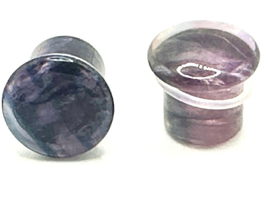 Pair Rainbow Fluorite Single Flare Stone Ear Plugs Silicone O-Ring Expander Gauges 0g-1inch E618