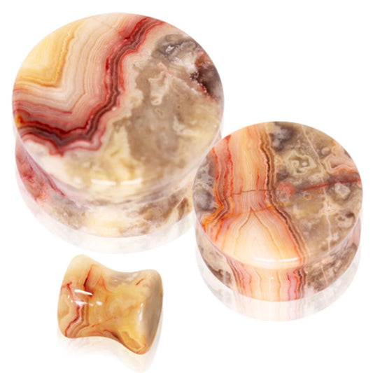 blue palm jewelry Pair of Crazy Lace Agate Double Flare Stone Ear Plugs Expander Gauges 0ga - 1 inch E621