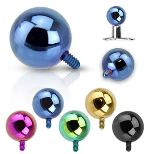 1 - 14 Gauge Titanium Anodized Internally Thread Ball Dermal 5 Color 3 Sizes G29