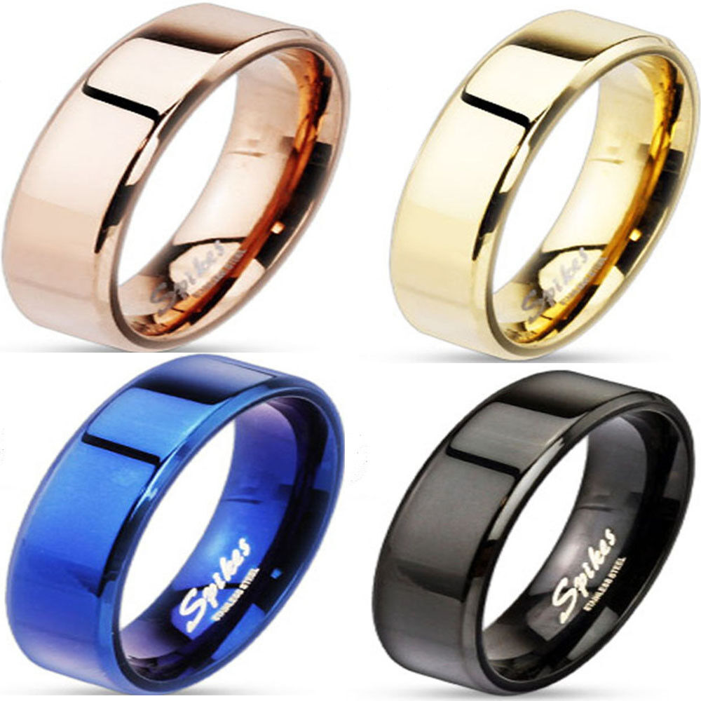 Stainless Steel Beveled Edge 6mm Flat Pipe Band Wedding Ring (4) Four Color R283