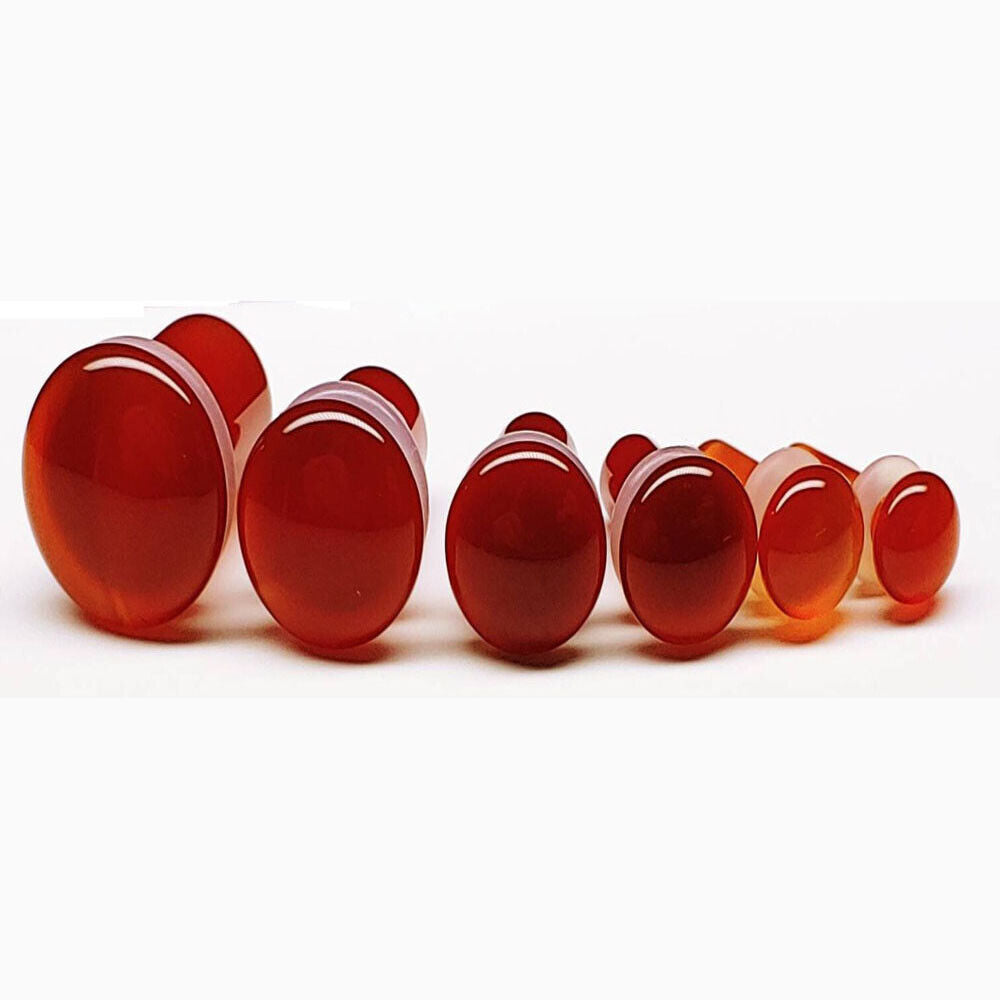 Pairs of Red Glass Single Flare Plugs with O Rings Sizes 8GA-13/16 Inch E610