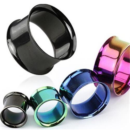 Pair of Titanium Anodized Double Flare Ear Lobe Plugs Tunnels Earlets Gauges
