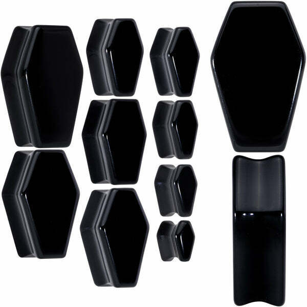 Pair of 0GA 8MM Black Obsidian Coffin Saddle Double Flare Ear Lobe Plugs E592